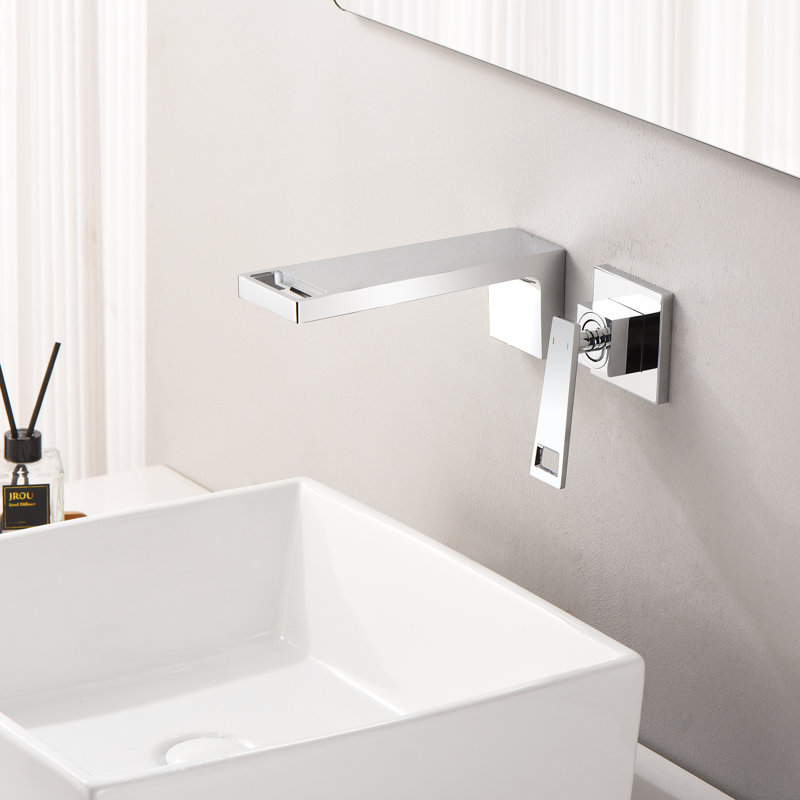  Robinet de lavabo de salle de bain mural moderne, robinets de salle de bain à poignée simple, Chrome
