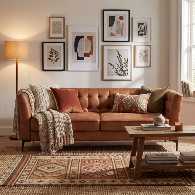 Canapé capitonné 85,65 po Chesterfield, Chameau