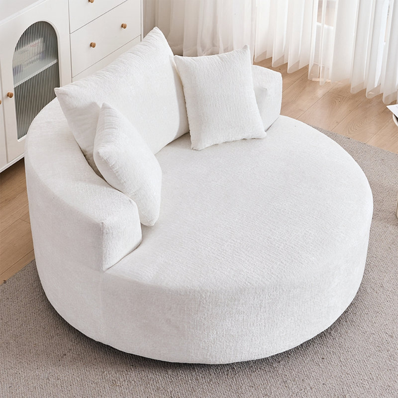 Fauteuil demi-tonneau pivotant en chenille, Beige