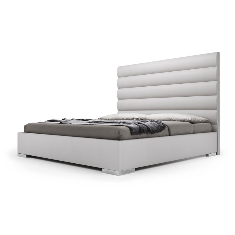 Prince Upholstered Platform Bed, Queen, Pearl Gray Eco Leather