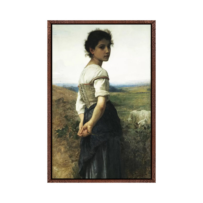 The Young Shepherdess, 1885 by William-Adolphe Bouguereau - Painting on Canvas, Classic Brown Wood Framed