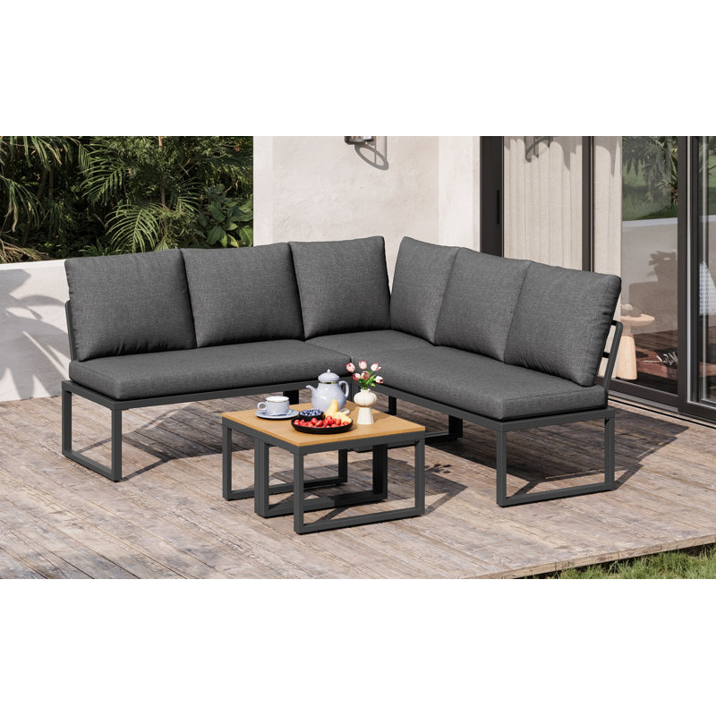 4-5 Seater Garden Outdoor Set With Flexibly Convertible Plastic Wood Tables, Adjustable Corner Sofa And Lounge Chair, Weather-resistant Patio Furniture For Garden, Balcony And Terrace, Linen, Grey