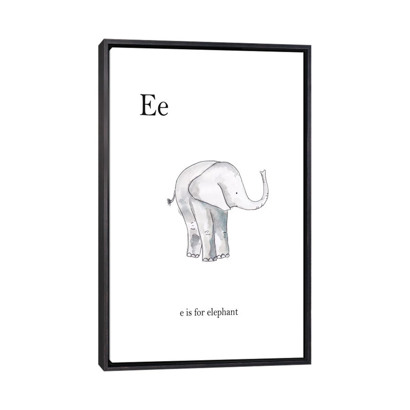 Décoration murale Ee Is For Elephant Kids, H 40 po x l 26 po x P 1,5 po, Toile avec cadre noir patiné