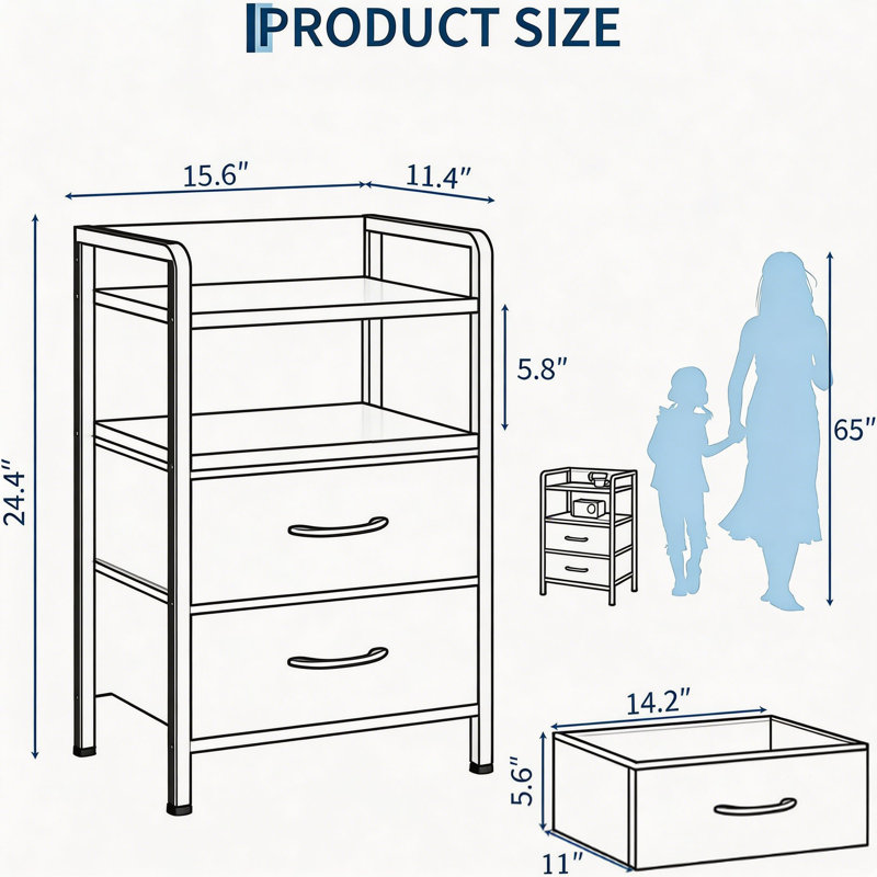 39.6 cm W Bedside Table, White