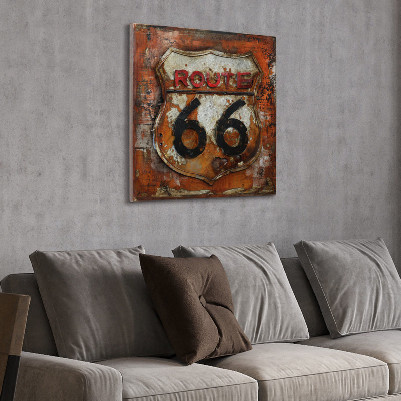 « route 66 », reproduction d’art sur métal