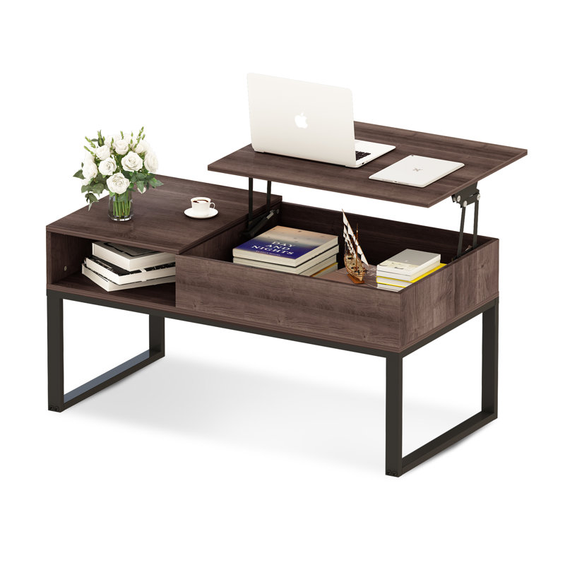 Table basse à plateau relevable avec rangement, Brun pâle