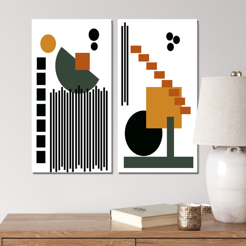 «Bohemian Mid Century Geometric Typographie V», ensemble de 2 impressions, Toile tendue, H 20 po x l 24 po x P 1 po