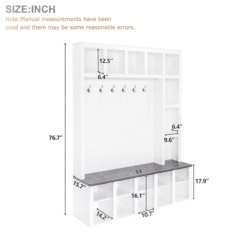 Versatile Wooden Hall Tree with Multiple Functions and Practical Storage, White/Walnut