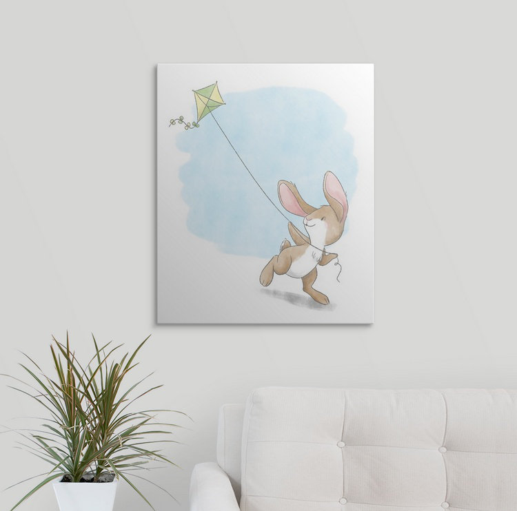 « flying a cerf », impression Little Bunny, Toile, H 30 po x l 24 po x P 1,25 po