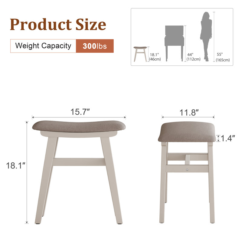 Tabouret de coiffeuse en bois massif Aevah avec coussin de selle, siège éponge à rebond élevé, fauteuil de maquillage facile à assembler