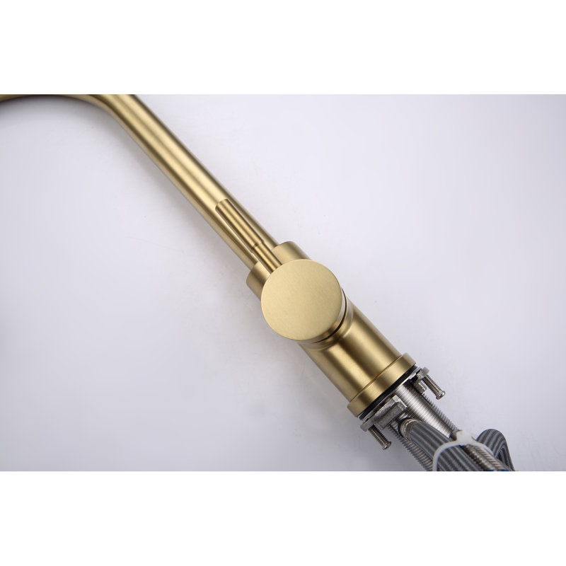 Brushed Gold Kitchen Faucet With Pull Out Spray, Stainless Steel Robustness, 360 Rotating Streaming Nozzle, Corrosion And Rust Verified, Single Handle Examined Spray In Sparkling, Craftsmanship,