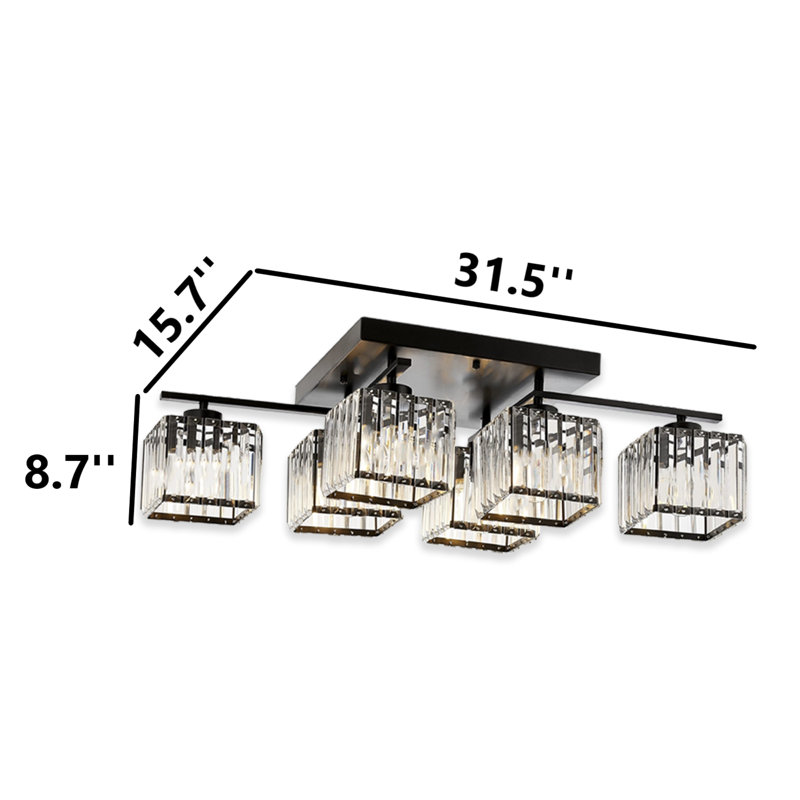 Cavanagh 6 - Light Modern Crystal Flush Mount, Black, 8.7'' H x 31.5'' W x 15.7'' D, 6 Lights