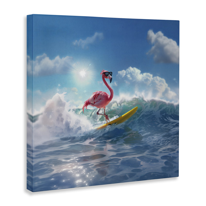 «Flamingo Surfing White Caps» par Jim Baldwin, H 36 po x l 36 po