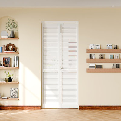 Portes pliantes - Porte intérieure à panneau à persiennes pour garde-robe, porte pliante en bois manufacturé avec serrure, poignée et quincaillerie.