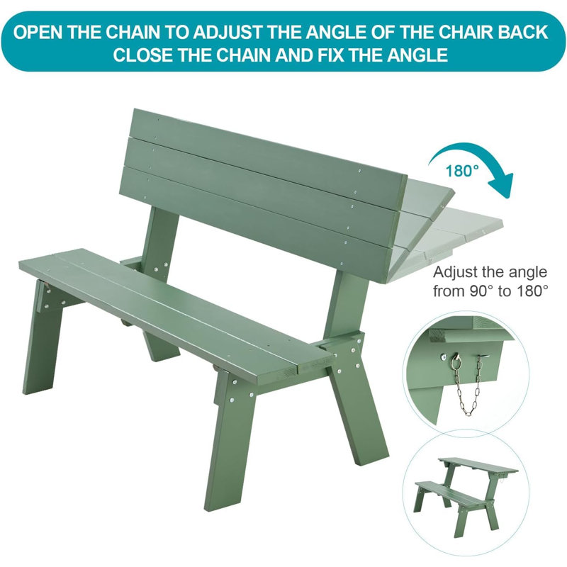 6 - Person Wood Patio Dining Set with Rectangular Table, Green