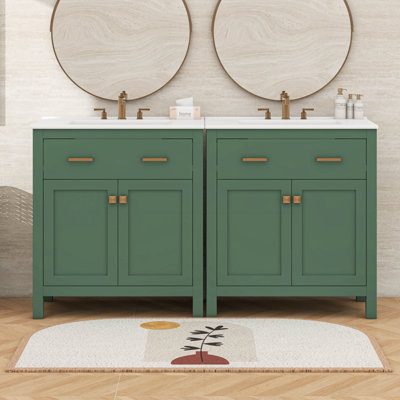 Ensemble de meuble-lavabo 60 po avec double meuble-lavabo et double lavabo en céramique