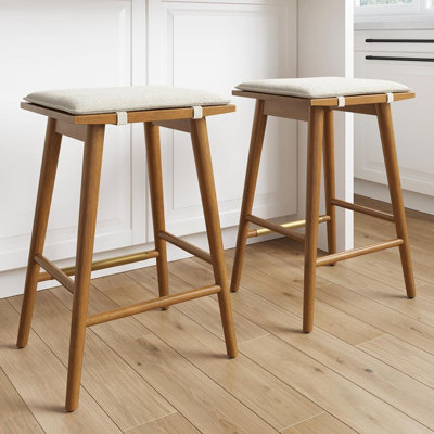 Tabouret de bar en bois massif à hauteur de comptoir avec coussin rembourré Nathan James