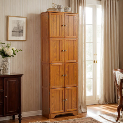  Grand garde-manger de style campagnard 72 po avec 8 portes, armoire de rangement en bois avec 4 tablettes, armoire autoportante à 4 niveaux pour la cuisine, le salon et la salle de bain