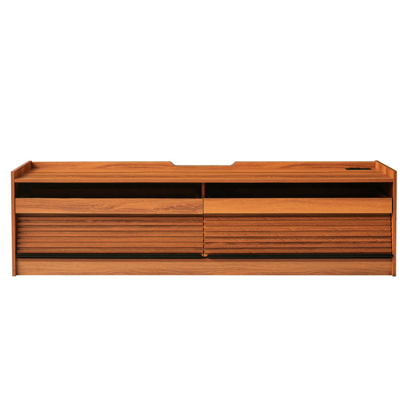 Meuble télé élégant pour le rangement: 4 tiroirs, verre trempé, prises de recharge, table polyvalente à DEL avec espace généreux: points, apaiser