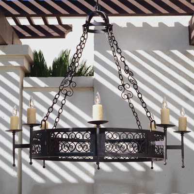 Lustre en roue de chariot à 8 lumières de style bougie Toscano