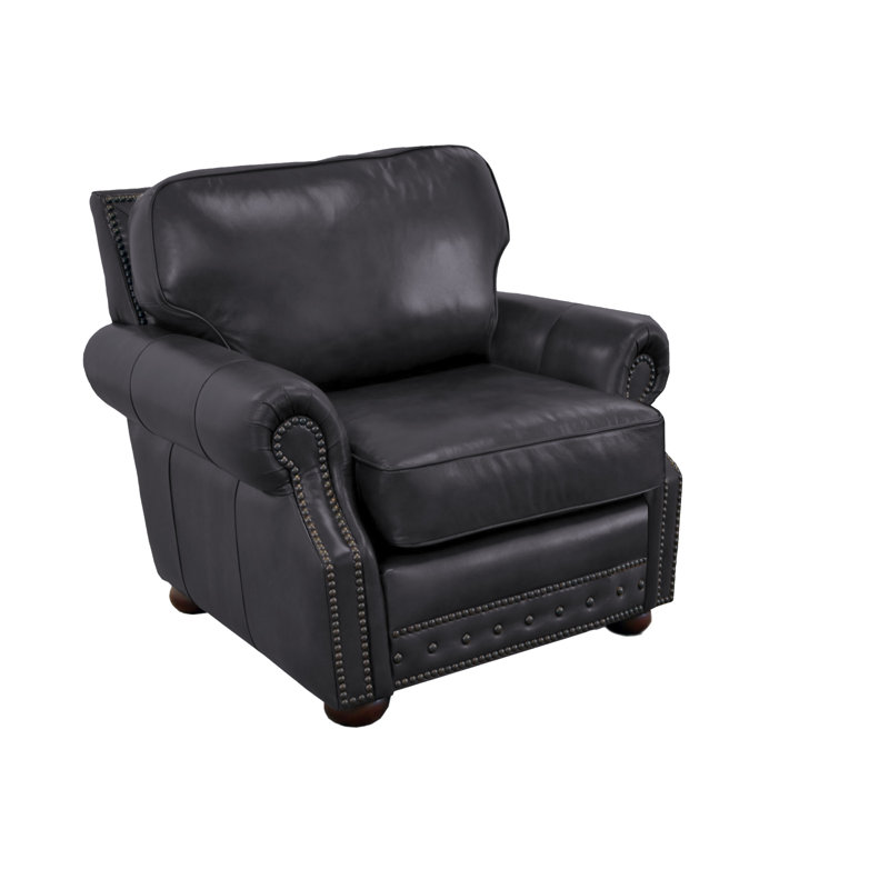 Speroni 48" Genuine Leather Rolled Arm Club Chair, Burnham Black Genuine Leather