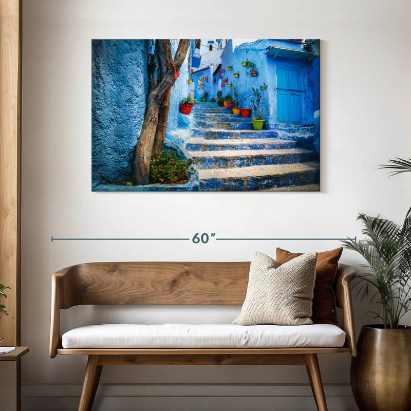 Ravi Chefchaouen escalier bleu, H 30 po x l 45 po
