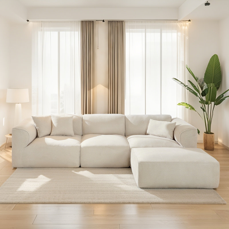 Boneless 122” Modular Sectional Cloud Sofa With 3 Pillows,Modern L Shaped Boneless Couch Sectional Couches With Deeper Seat For Living Room