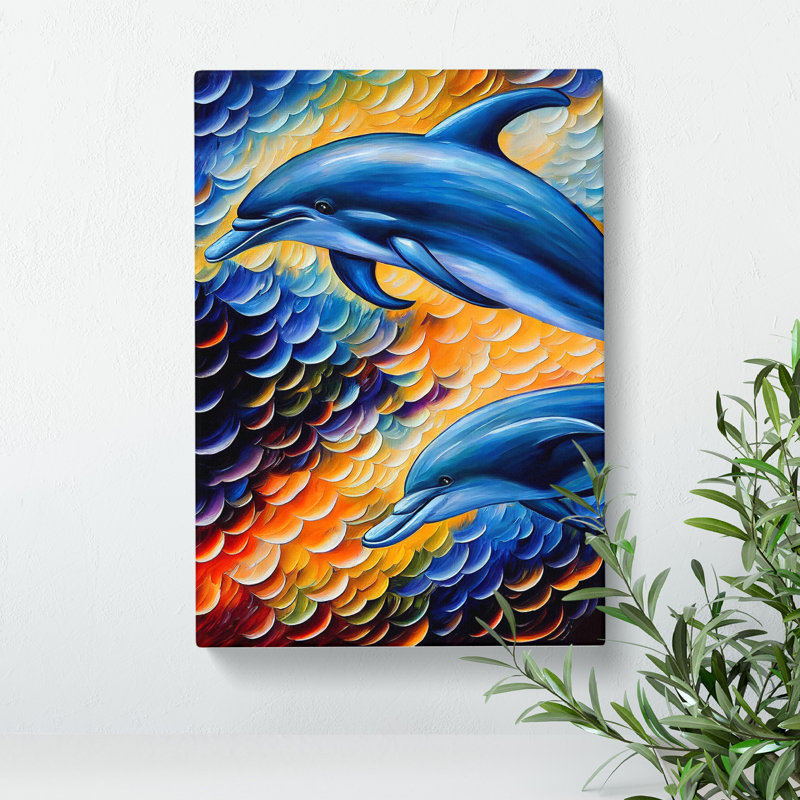 Two Dolphin No.1 - Wall Art, Wrapped Canvas, 76cm H x 50cm W x 3cm D