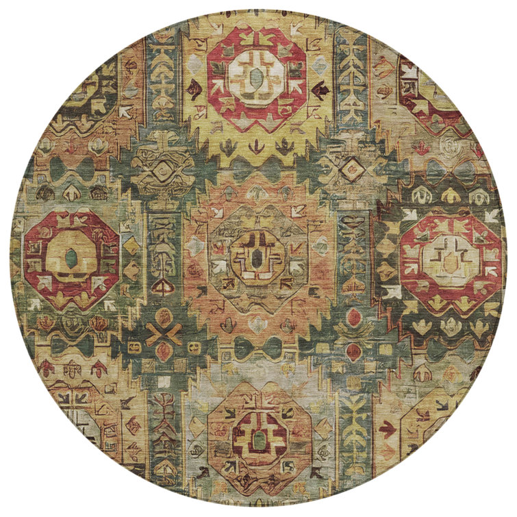 Machine Washable Indoor/Outdoor Xhevrie Aloe Rug
