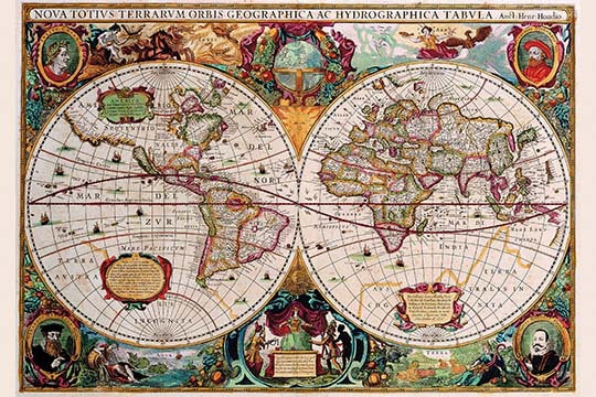 Carte du monde-impression d’art graphique stéréographique, H 28 po x l 42 po x P 1,5 po