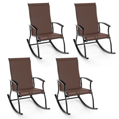 4 Pcs Outdoor Rocking Chairs With Breathable Backrest Smooth Safe Rocking Design