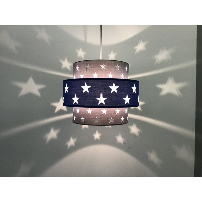 Achraf 22cm H Cotton Drum Pendant Shade, Grey/Blue