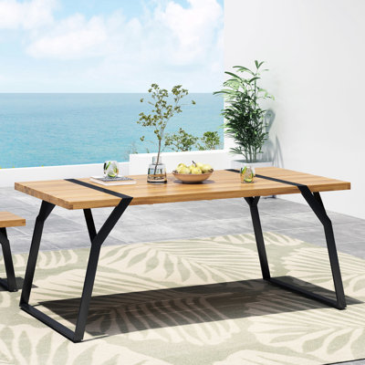 Table de salle à manger de style industriel moderne avec design classique à lattes et structure en fer, largeur 72,84 cm, profondeur 34,59 cm x hauteur 30,35 cm, assemblage requis