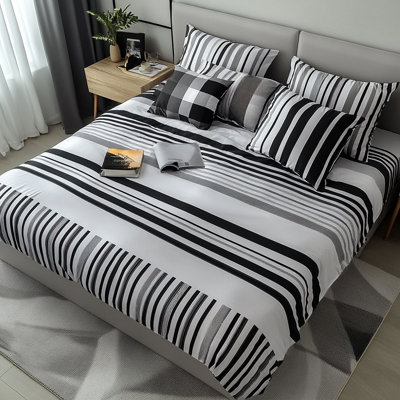 Modern Simple Black White Gray Stripe Bedding Skirt