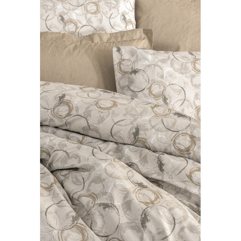 100% Cotton Ranforce Quilt Cover Set, Beige | Includes Duvet Cover (63 x 87), Fitted Sheet (63 x 94), & Pillowcase (20 x 28) | Machine Washable, 145 Thread Count, Button Closure, Elegant Pigment Printing