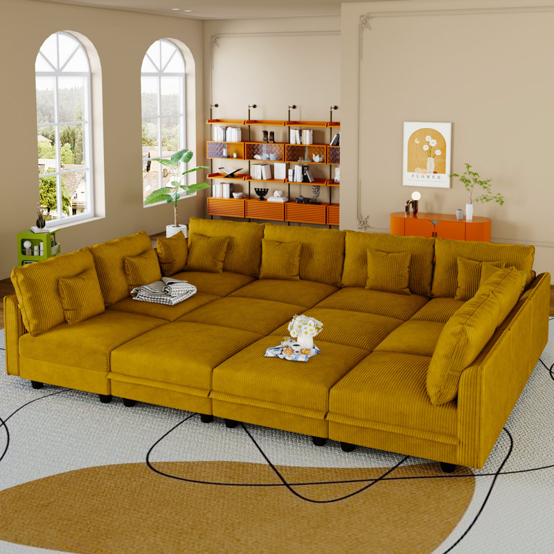Canapé modulaire convertible 12 places en velours côtelé avec rangement, 8 coussins de dossier et 8 coussins décoratifs