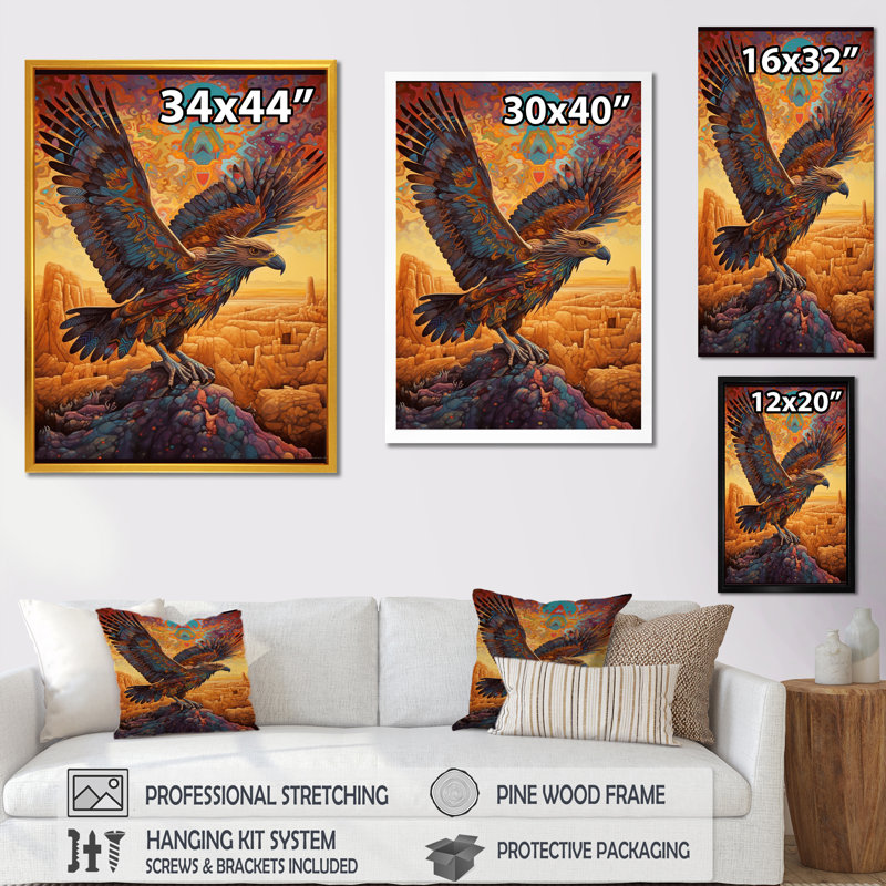 Majestic Mystical Eagle, reproduction sur toile encadrée, H 40 po x l 30 po x P 1,5 po, Cadre naturel flottant