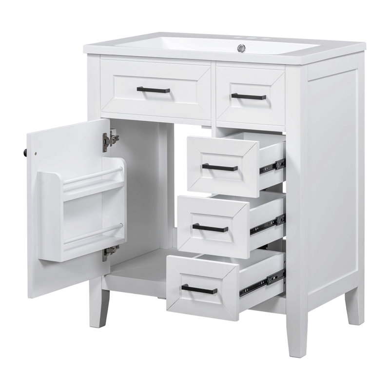 Meuble-lavabo avec tiroirs 30 po, meuble-lavabo avec tiroirs, Noir, Blanc