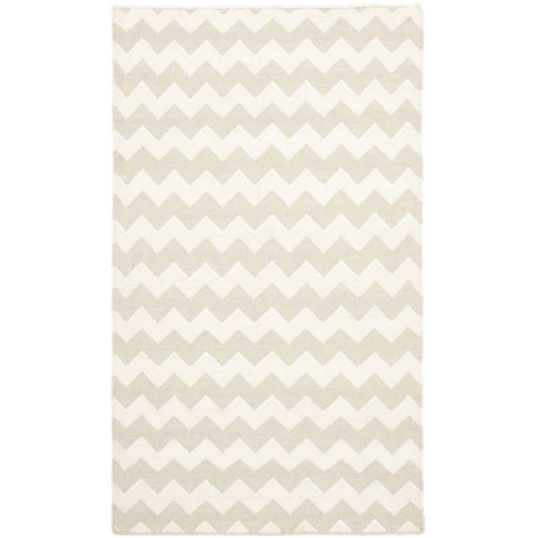 Mccall Hand Woven Flat Weave Wool/Banana Silk/Cotton Chevron Rug in Beige/Ivory