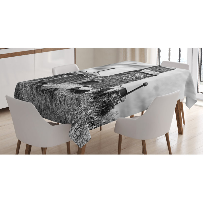 Ambesonne Industrial Tablecloth, Old 60S Abandoned Tractor In Farm In Central Canada Nostalgic Machinery Elements Image, Rectangular Table Cover For Dining Room Kitchen Decor, 52" X 70", Grey
