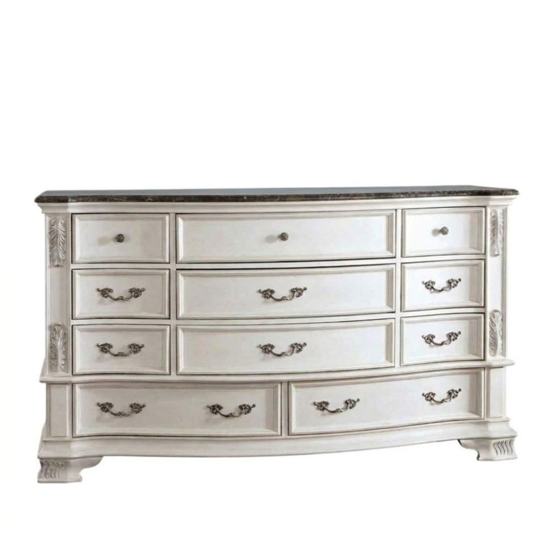 11 tiroirs de style transitionnel Zuri Commode finition perle blanche