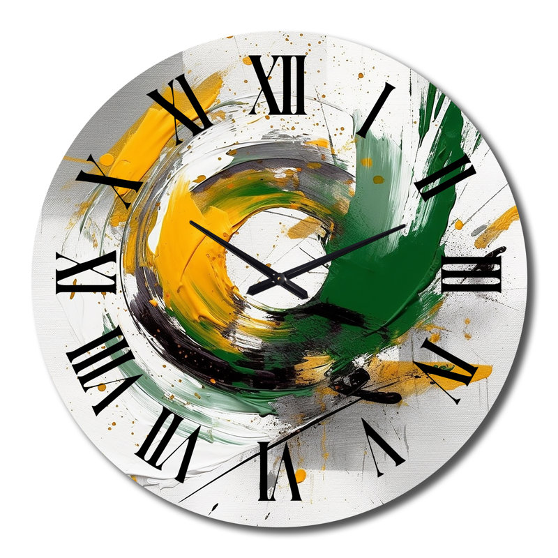 Horloge murale abstraite jaune et vert Perspectives V, Très grand