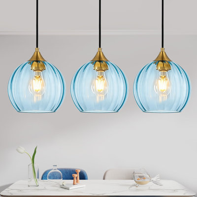 3-Light Single Glass Pendant Light Globe Adjustable Height for Kitchen Island Dining Room