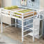 Lit mezzanine double blanc avec rangement intégré et escalier - Fabrication en bois de pin robuste pour garde-robe encastrée-1773357789