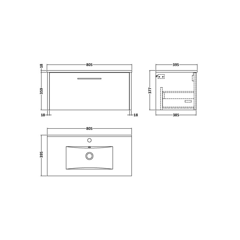 Juno 800mm Single Bathroom Vanity with Integrated Vitreous China Basin, Graphite Grey