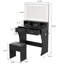 Ensemble de meuble-lavabo avec éclairage à DEL pour filles - miroir à luminosité réglable, prise de courant, ports USB, 2 tiroirs, tablettes de rangement, support pour sèche-cheveux, tabouret rembourré - coiffeuse de maquillage