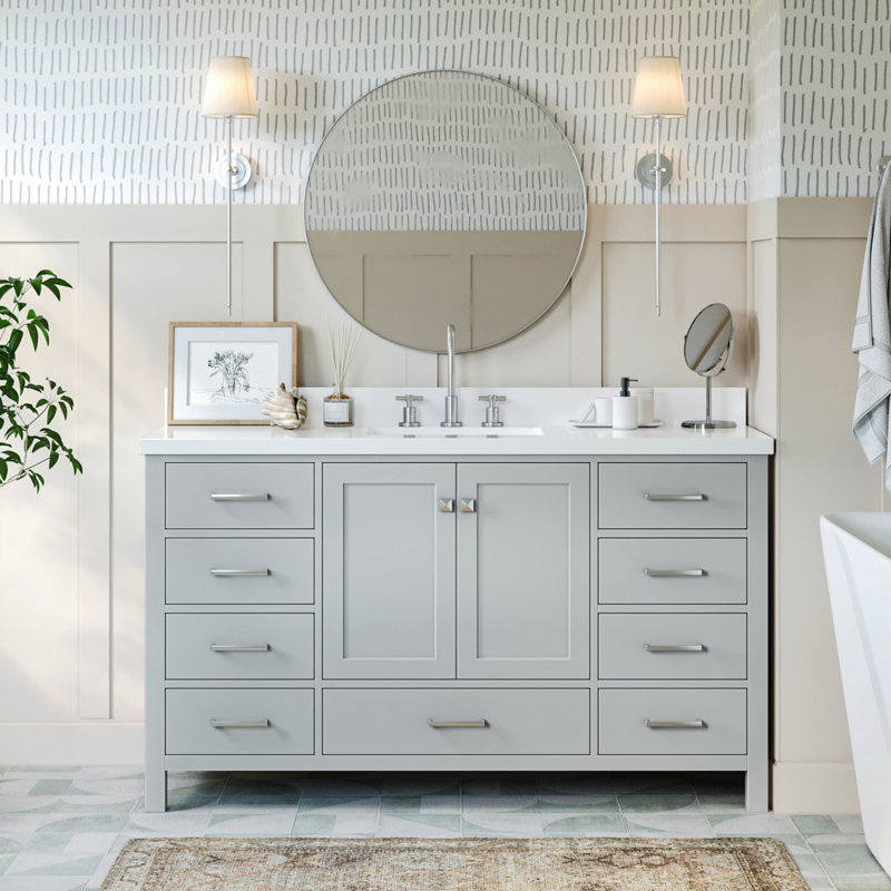 Ensemble de meuble-lavabo simple 61 po Cambridge, Gris, Rectangular