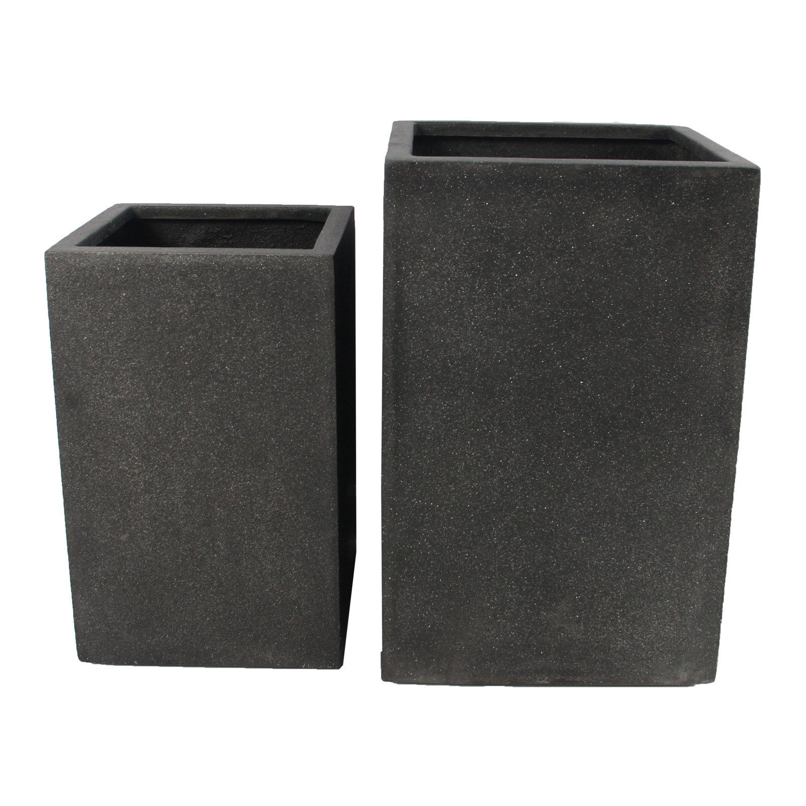 Poly 2-Piece Poly Fiber Stone Pot Planter Set, Black