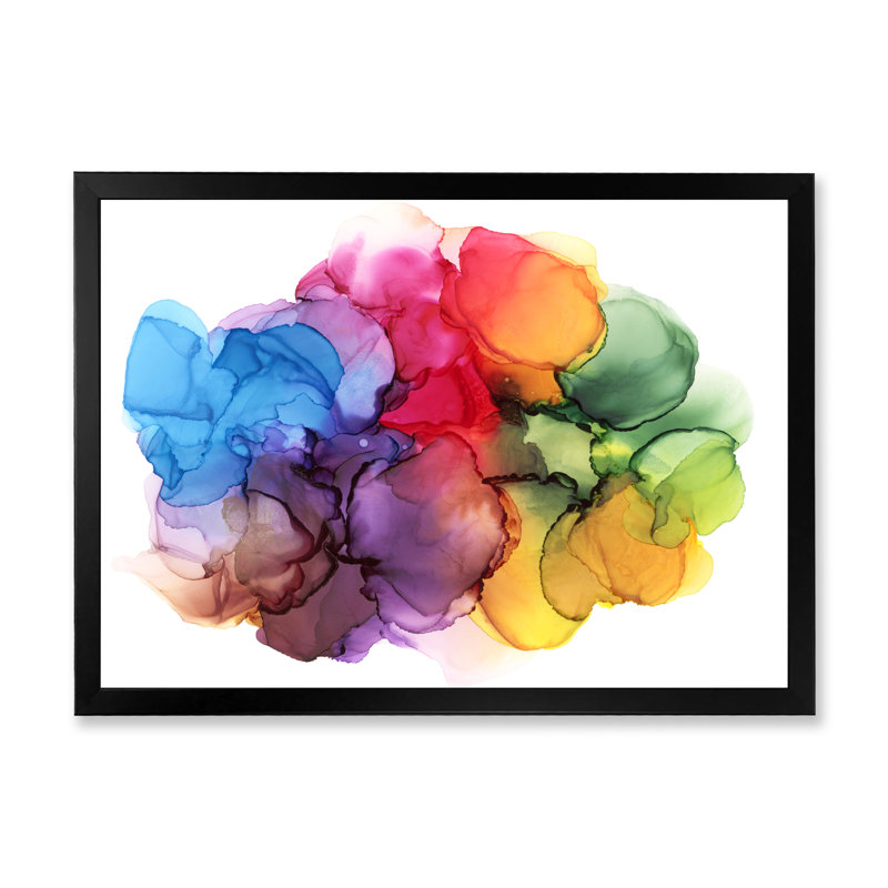Rainbow Bubble Clouds - Painting on Canvas, Black Picture Framed, 8'' H x 12'' W x 1'' D