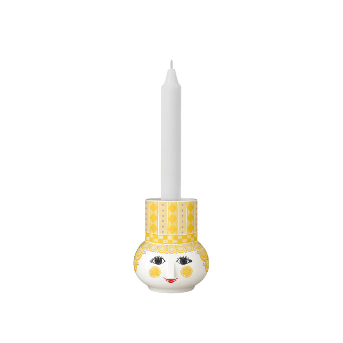 Olga Candlestick, Yellow, 3.5" H x 3.1" W x 3.5 D